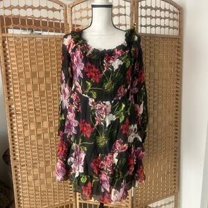 INTERMIX Black and Pink Ruffled Long Sleeve Blouse